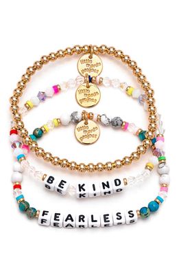 Little Words Project Be Kind/Fearless Set of 3 Stretch Bracelets in Rainbow