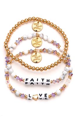 Little Words Project Faith & Hope Set of 3 Beaded Bracelets in White Cloud