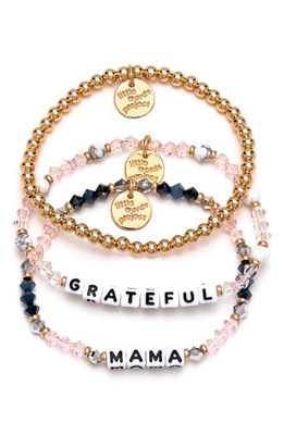 Little Words Project Grateful & Mama Set of 3 Beaded Bracelets in Blush/Black