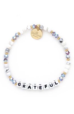 Little Words Project Grateful Beaded Stretch Bracelet in Creampuff