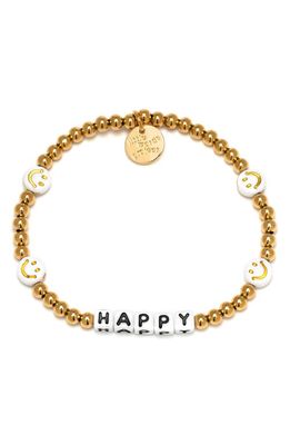 Little Words Project Happy Beaded Stretch Bracelet in Waterproof Gold