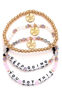 Little Words Project Keep Going/You Got This Set of 3 Stretch Bracelets in Blush/Black/White