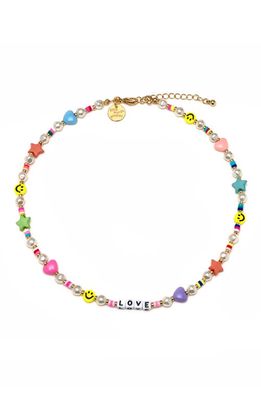 Little Words Project Love Beaded Necklace in Pearl/pink