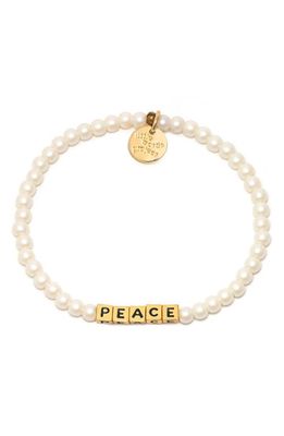 Little Words Project Peace Beaded Stretch Bracelet in Pearl Pink