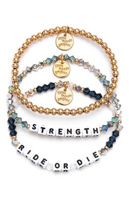 Little Words Project Ride or Die/Strength Set of 3 Stretch Bracelets in Gold Multi
