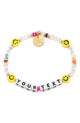 Little Words Project Smiley Face Custom Beaded Stretch Bracelet in White/Yellow Multi