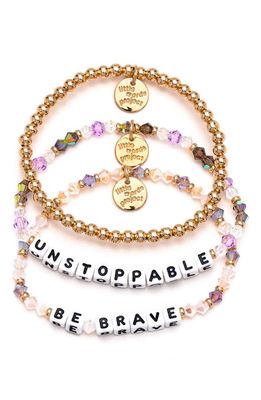 Little Words Project Unstoppable & Be Brave Set of 3 Beaded Bracelets in Lilac/Grey/White