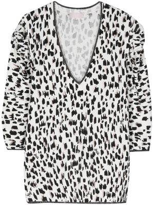 LIU JO animal-print v-neck knit top - Black