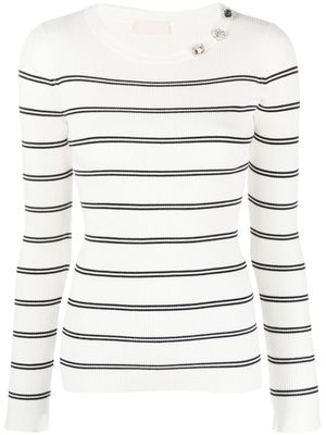 LIU JO appliqué-detail striped sweatshirt - White