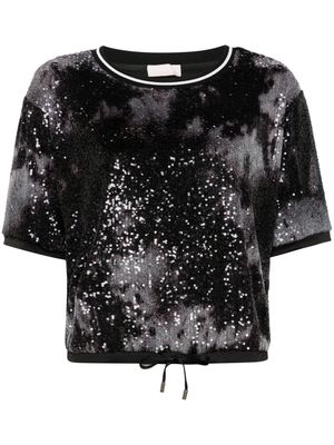 LIU JO bead-embellished patterned T-shirt - Black