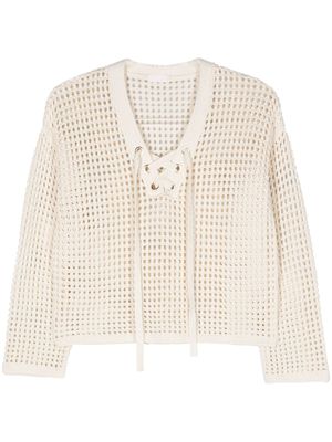 LIU JO bow-detail open-knit jumper - Neutrals