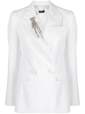 LIU JO brooch-detail double-breasted blazer - White