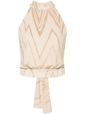 LIU JO chevron-lurex halterneck blouse - Neutrals