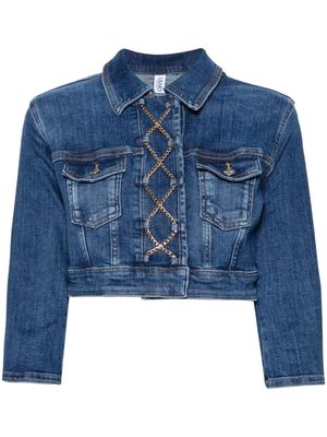 LIU JO crisscross-chain cropped denim jacket - Blue