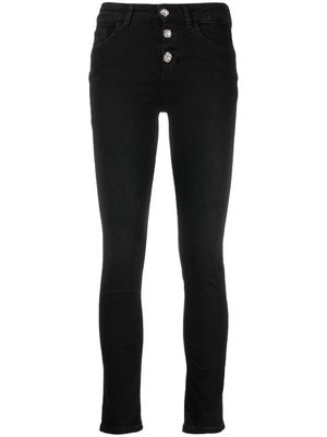 LIU JO crystal-button cropped skinny jeans - Black