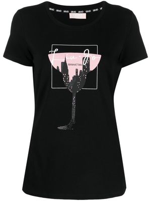 LIU JO crystal-embellished graphic-print T-shirt - Black