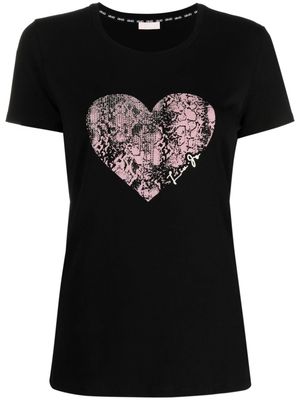 LIU JO crystal-embellished heart-print T-shirt - Black