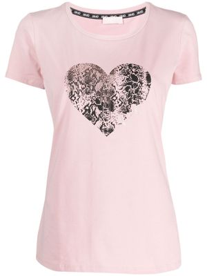 LIU JO crystal-embellished heart-print T-shirt - Pink