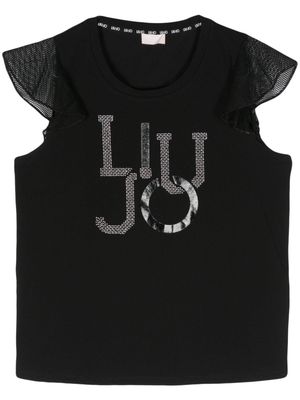 LIU JO crystal-embellished perforated-detail T-shirt - Black