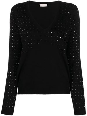 LIU JO crystal-embellished V-neck jumper - Black