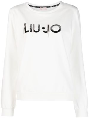 LIU JO crystal fringe logo sweatshirt - White