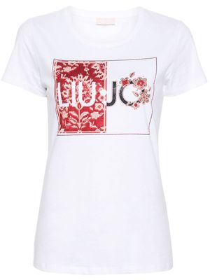 LIU JO crystal-logo cotton T-shirt - White