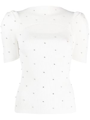 LIU JO cut-out embellished ribbed jumper - White