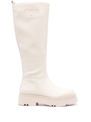 LIU JO debossed-logo knee-high boots - White