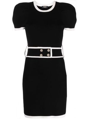 LIU JO Eco-friendly ribbed-knit belted minidress - Black