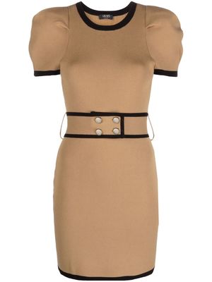 LIU JO Eco-friendly ribbed-knit belted minidress - Brown