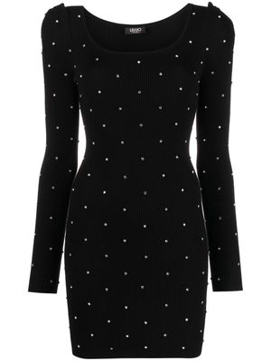 LIU JO Eco-friendly ribbed-knit gemstone minidress - Black