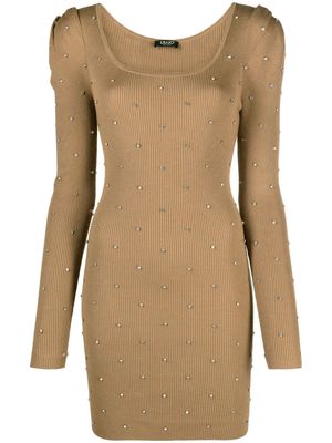 LIU JO Eco-friendly ribbed-knit gemstone minidress - Neutrals