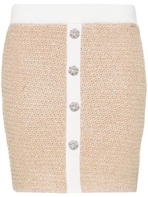 LIU JO embellished-buttons bouclé skirt - Neutrals