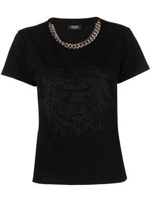 LIU JO embossed-detail chaink-link T-shirt - Black