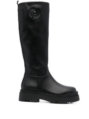 LIU JO embossed-logo knee-length boots - Black