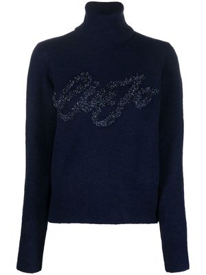 LIU JO embroidered-logo roll-neck jumper - Blue