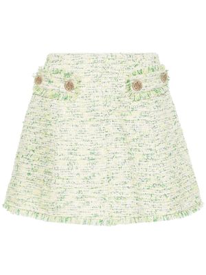 LIU JO frayed-detail bouclé miniskirt - Green