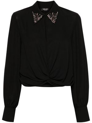 LIU JO gathered-detailed semi-sheer blouse - Black