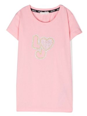 LIU JO glitter-embellished logo T-shirt - Pink