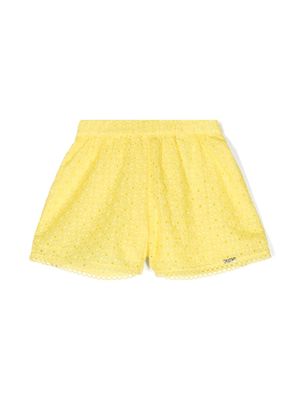 Liu Jo Kids broderie anglaise cotton shorts - Yellow