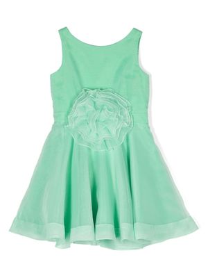 Liu Jo Kids floral-brooch organza-overlay dress - Green