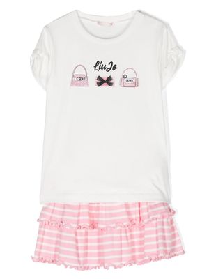 Liu Jo Kids striped cotton skirt set - White