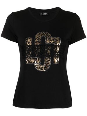LIU JO lace-panel logo-print T-shirt - Black