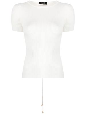 LIU JO lace-up ribbed top - White