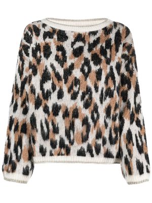LIU JO leopard-intarsia knit boat-neck jumper - Black