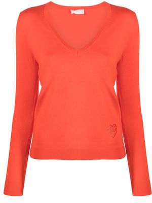 LIU JO logo-embellished V-neck jumper - Orange