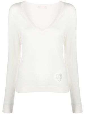 LIU JO logo-embellished V-neck jumper - White