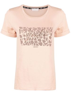 LIU JO logo-embellishment stretch-cotton T-shirt - Pink