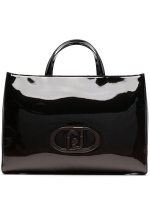 LIU JO logo-embossed patent-finish tote bag - Black