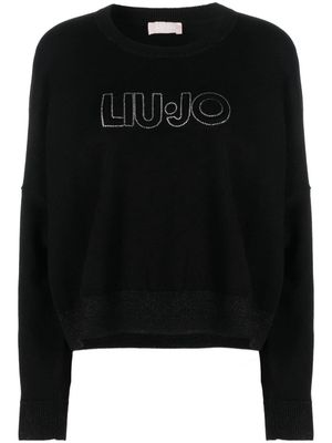 LIU JO logo-embossed rhinestone-embellished jumper - Black